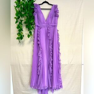 Mac Duggal Purple Maxi Pleated Dress